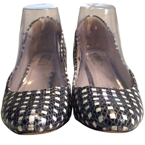 COLE HAAN 8 Eliza Grand Dress Pumps Snakeskin Embossed Leather White Black Twee - Picture 5 of 9